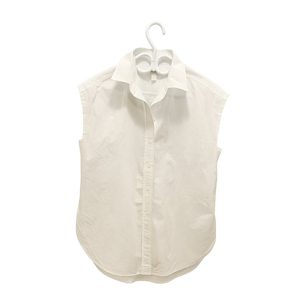 Banana Republic Petite White Sleeveless Button-Down Shirt 100% Cotton Size S